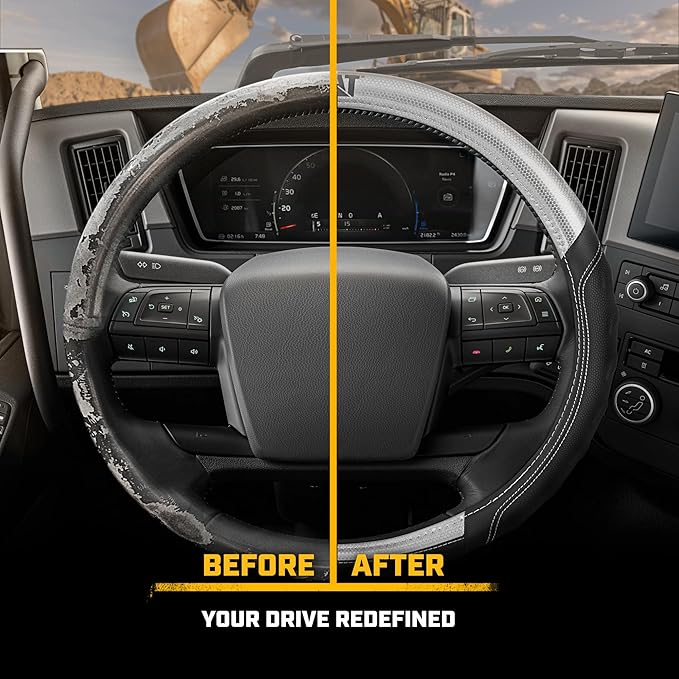 Cat® BigGrip Faux Gray/Black Leather Semi Truck Steering Wheel Cover, Fits RV and Big Rig Trucker, Steering Wheel Cover for Trucks 18 Wheeler - X-Large 17.5" - 18" Inches