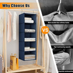 Hanging Closet Organizer and Storage 5-Shelf, Easy Mount Foldable Hanging Closet Wardrobe Storage Shelves, Clothes Handbag Sh