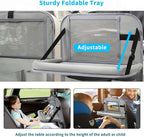 Car Backseat Organizer with Tablet Holder, 6 Storage Pockets Foldable Table Food Tray Seat Back Protectors Kick Mats Travel Accessories, 2 Pack Grey