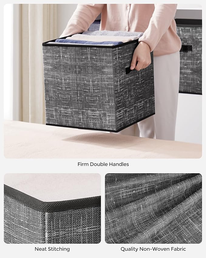 SONGMICS Storage Cubes, 13-Inch Non-Woven Fabric Bins with Double Handles, Set of 6, Closet Organizers for Shelves, Foldable,