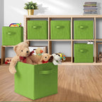 Casafield Set of 6 Collapsible Fabric Cube Storage Bins, Lime Green - 11" Foldable Cloth Baskets for Shelves, Cubby Organizer