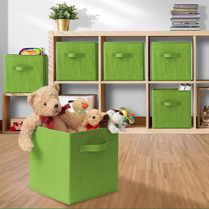 Casafield Set of 6 Collapsible Fabric Cube Storage Bins, Lime Green - 11" Foldable Cloth Baskets for Shelves, Cubby Organizer