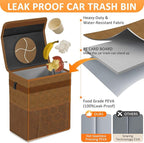 Car Trash Can for Cute, Bag Bin Hanging Waterproof Automotive Car Garbage Cans Leak Proof Vehicle Trash Can Diamond Pattern-Brown