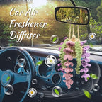 Crochet Car Air Freshener, 15ml Empty Refillable Oil Diffuser Bottle with Crochet Violet Hanging Plant for Car Rearview Mirro