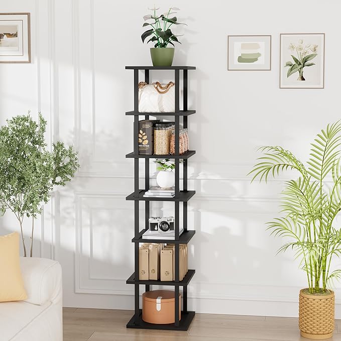 Vertical Tall Shoe Rack Organizer for Entryway -7 Tier Free Standing Slim Narrow Bamboo Wood Corner Stackable Shoe Boots Stor