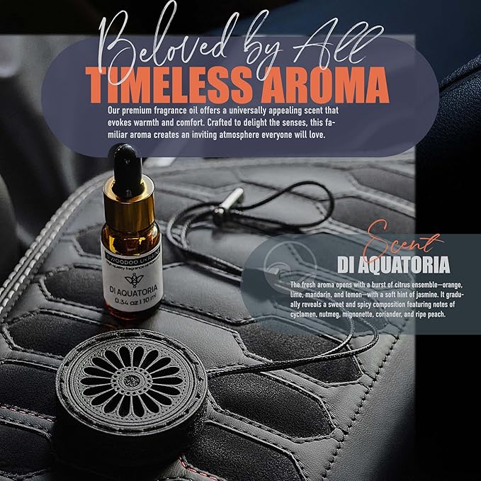 Handmade Wood Car Air Freshener — Best Wheels Designed Refillable Essential Oil Diffuser — Long Lasting diAquatoria Fragrance