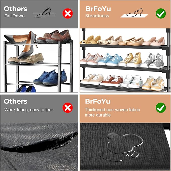 5 Tier Shoe Rack, Shoe Organizer Storage for 20-25 Pair Boot and Sneaker, Stackable Free Standing Shoe Shelf with Hooks and S