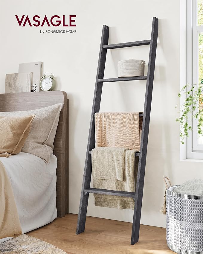 VASAGLE Blanket Ladder Decorative Farmhouse for The Living Room, 5-Tier Ladder Shelf, Ladder Rack for Storage and Decor, Mist