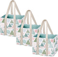VENO 3 Pack Reusable Grocery Bags, Shopping Bags for Groceries, Tote with Handles and Hard Bottom, Foldable Shopping Cart Organizer, Water Resistant, Heavy-Duty (Pastel Forest, 6 Gallon)