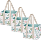 VENO 3 Pack Reusable Grocery Bags, Shopping Bags for Groceries, Tote with Handles and Hard Bottom, Foldable Shopping Cart Organizer, Water Resistant, Heavy-Duty (Pastel Forest, 6 Gallon)