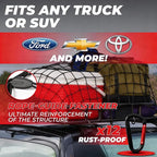 Heavy Duty Cargo Net for Pickup Truck Bed, 4x6 ft Stretches to 8x12 ft - 10mm Elastic Bungee Truck Bed Net with 12 Carabiners, Anti-Slip Gloves & Digital Guide for Trucks, SUV, Roof Rack
