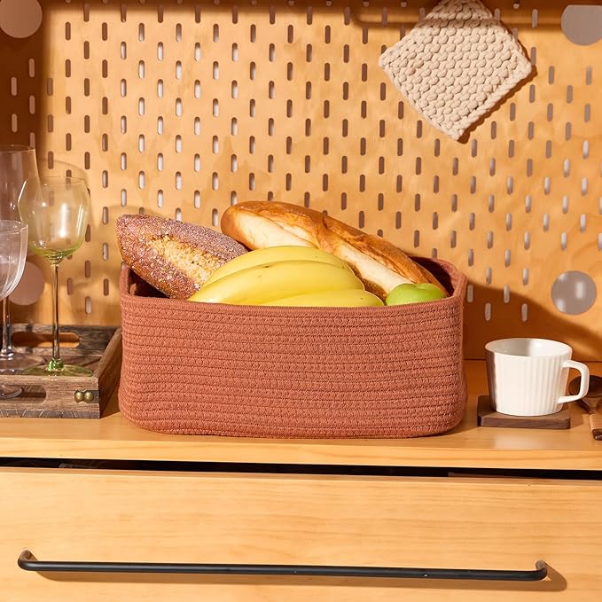 MiniArk Small Storage Baskets for Organizing | Closet Organizer Bins | Shelf Toy Basket | Woven Rope Baskets | Cube Decorativ