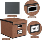 Huolewa Upgrade Portable File Organizer Box with Lid,Large Linen Hanging Office Document Storage Box with Lid,Collapsible Fil