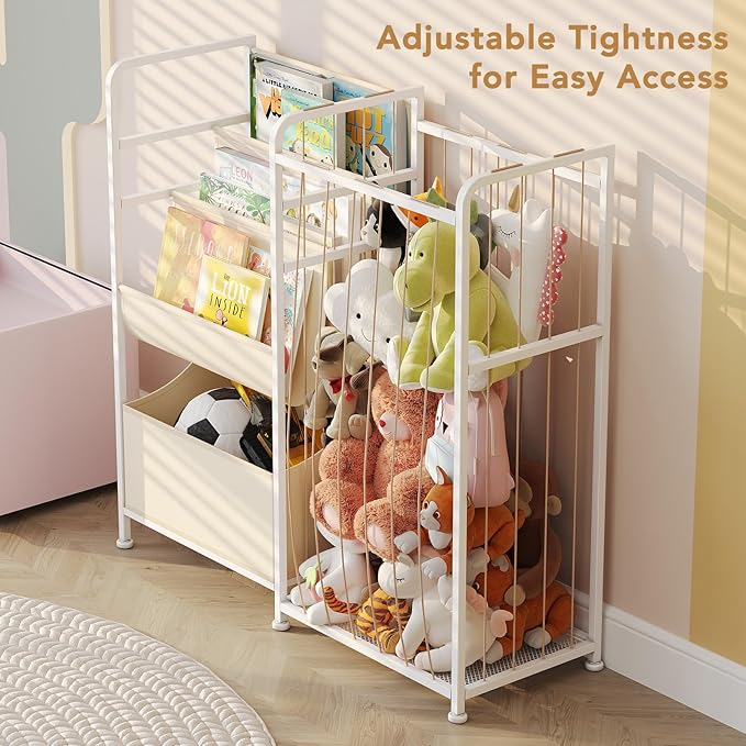 BBLIKE Kids Bookshelf and Stuffed Animal Storage - Multi-Function Nursery Book Shelves with Toy Box and PVC Book Display, Toy