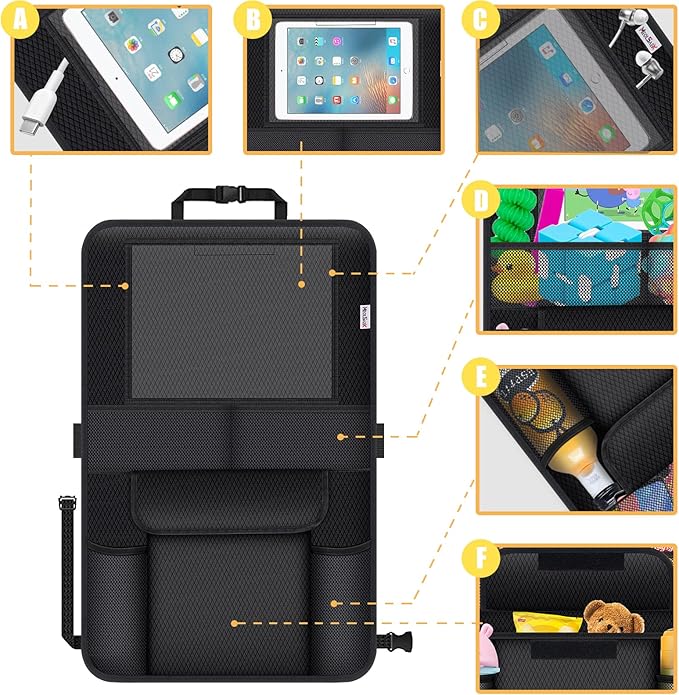 Meolsaek Kick Mats Back Seat Protector, Waterproof Oxford Seat Back Protector, Car Seat Back Protector for Kids, Back of Seat Protector for Kids Feet Car Seat (Black C -2pc)