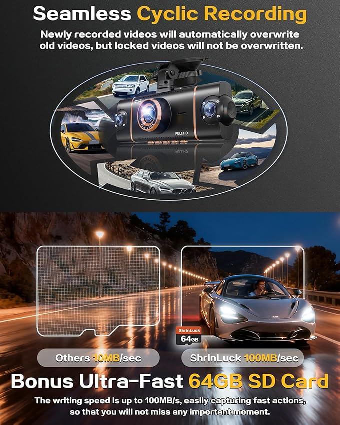 4 Channel 360° Dash Cam Front Rear Inside & Left Right,4K+1080P*3 FHD Car Camera,5GHz WiFi & App Control,8 IR Lamps Night Vis