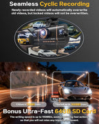 4 Channel 360° Dash Cam Front Rear Inside & Left Right,4K+1080P*3 FHD Car Camera,5GHz WiFi & App Control,8 IR Lamps Night Vis