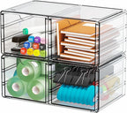 Yieach 2 Pack Acrylic Storage Drawers With 4 Drawers,Stackable Desk Organizers and Makeup Organizer,Large Clear Office Suppli