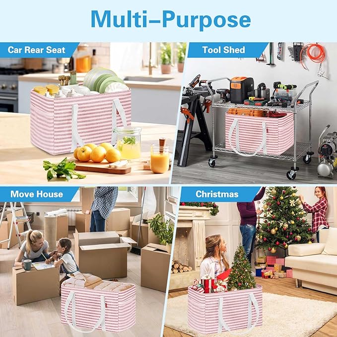 LHZK Standing Utility Tote Bag with Metal Wire Frame and the Sides Rinforced, Large Tote Bag with Handle, Reusable Grocery