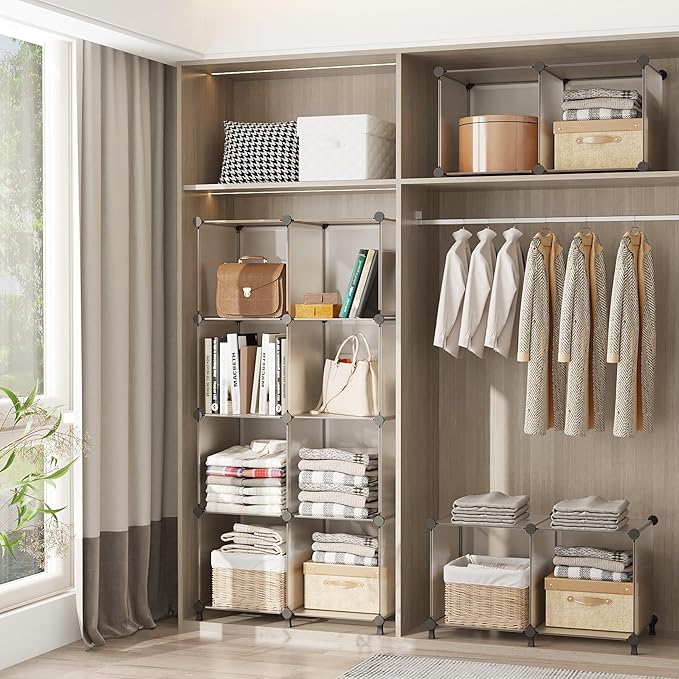 AWTATOS Closet Organizer 6 Cube Closet Storage Shelves DIY Stackable Clothes Storage Organizer Shelving for Closet Bedroom, H