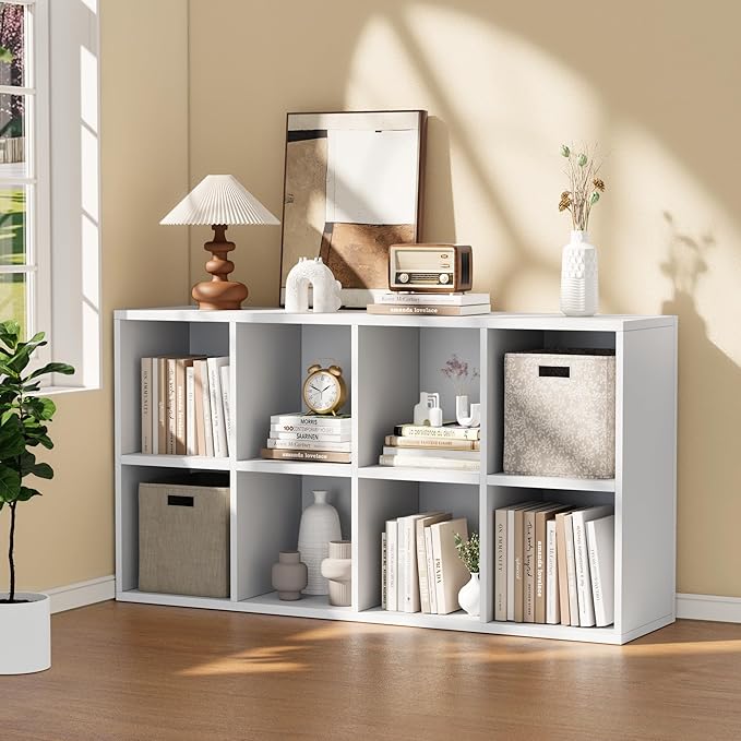 YESHOMY 8 Cube Bookcase, Open Frame 2-Tier Book Shelf, Bookshelf Storage Organizer with Adjustable Shelves for Organization, 