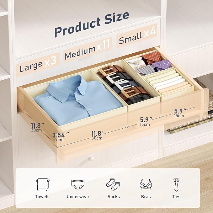 DIMJ Drawer Organizer Clothes - 18 Pack Closet Drawer Organizer Bins for Baby Clothes Storage, Fabric Dresser Organizer for N