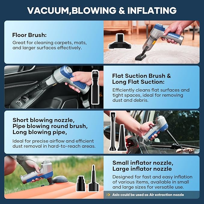 Mini Vacuum Cleaner, 3 in 1 Car Vacuum Cleaner High Power, 15000PA Powerful Suction, Air Duster, 7500mAh, Adjustable Small Va