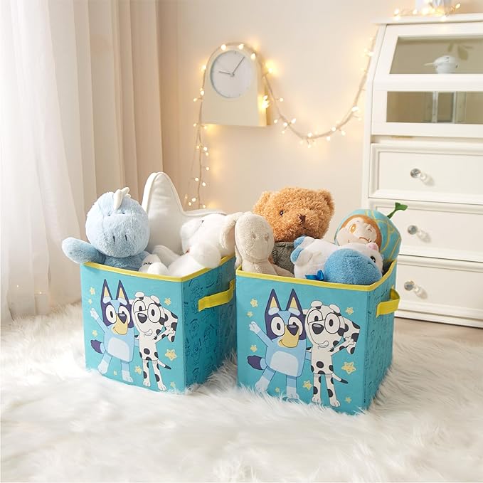 Bluey Set of 2 Collapsible Storage Cubes,10"x10"x10" Fabric Bins for Kids, Spacious Foldable Toy Organizer Boxes for Bedroom,