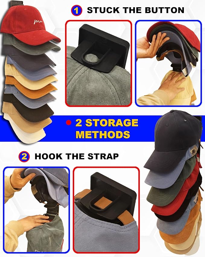 2 Pack Baseball Cap Organizer Can Hold up to 20 Hats for Wall Mount Closet Door Bedroom, Easy to Install Large Capacity Baseb