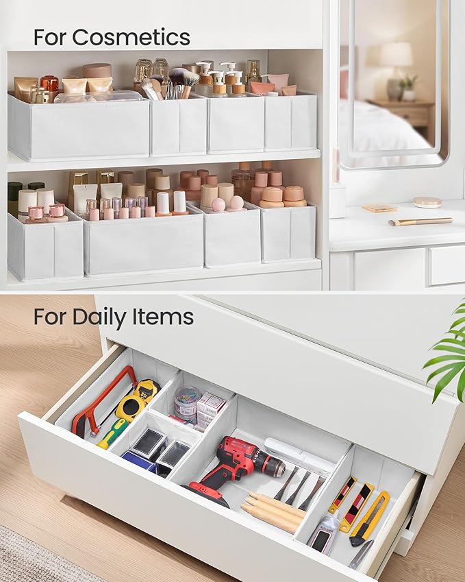 SONGMICS Drawer Organizer,Dresser Drawer Organizers, Set of 12, Foldable Fabric Storage Bins for Socks, Underwear, Bras, Ties