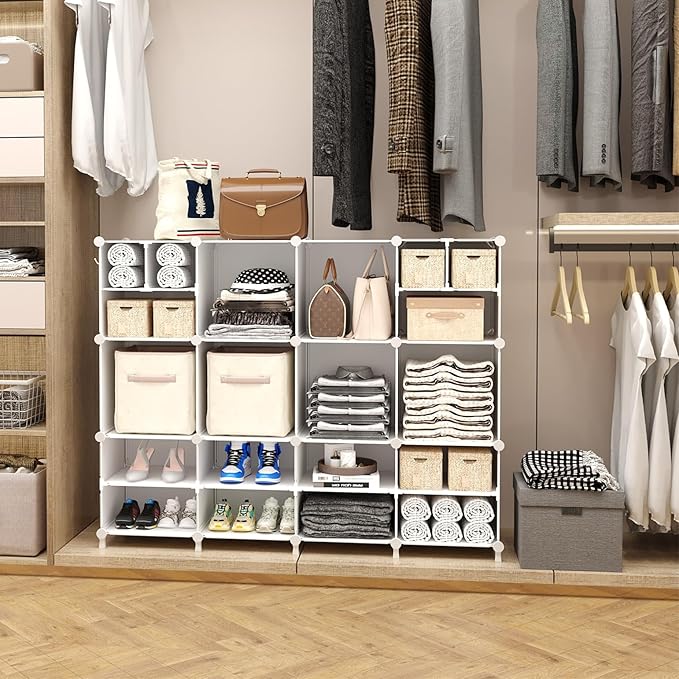 AWTATOS Cube Storage Organizer Closet Storage 12 Cube Shelves, Large and Small Cubes, DIY Portable Closet Clothes Storage She