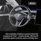 Carbon Fiber Steering Wheel Cover for Tesla Model 3 2017-2023 & Model Y 2020-2024, Anti-Slip Wear-Resistant High Temperature Resistant (Matte Black)