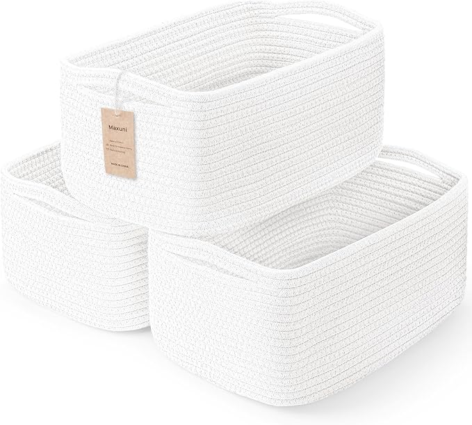 3-Pcs Shelf Baskets for Organizing, Closet Organizer Bins, Small Woven Baskets, Rope Toy Basket, Storage Basket for Shelves, 