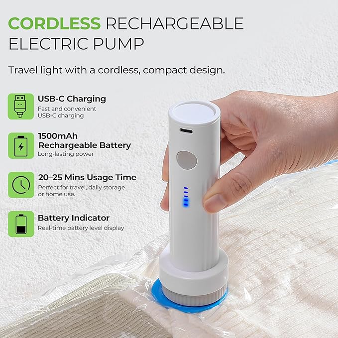 Vacuum Storage Bags for Travel - 15 Pack Compression Packing with Wireless Electric Pump for Luggage Vacuum Seal Bags for Clo