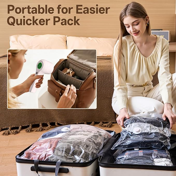 Vacuum Storage Bag with Rechargeable Cordless Pump, 15 Pack Vacuum Seal Space Saver Bags for Clothing Clothes Travel Home