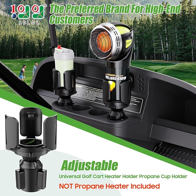 10L0L 2PC Universal Golf Cart Propane Heater Cup Holder for Yamaha EZGO Club Car, Adjustable Expandable Cup Holder and Base, 