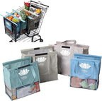 Lotus Earth Tone Trolley Reusable Shopping Bags (4-Pack) – Detachable & Reusable Grocery Bags Foldable with Insulated Grocery Bag & Egg/Wine Holder – Washable Shopping Tote to Save Time & Easy Storage