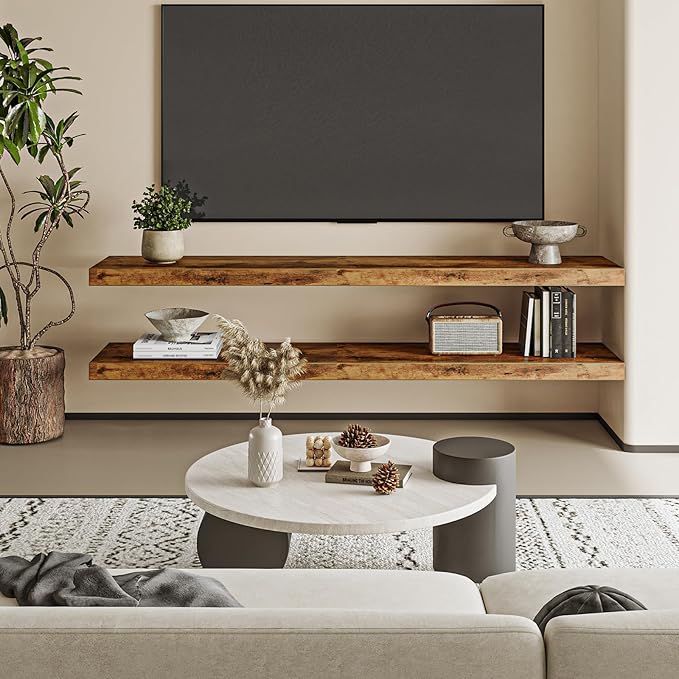 Fixwal Long Shelf for Wall, 47" Long Heavy Duty Wall Mounted Floating Shelves for Living Room, Bedroom, Bathroom and Kitchen,
