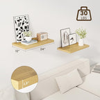 Dreamland 24" Floating Shelves for Wall, 12" Deep Slim Oak Floating Shelves, Wall-Mounted Shelves for Bedroom, Living Room, K