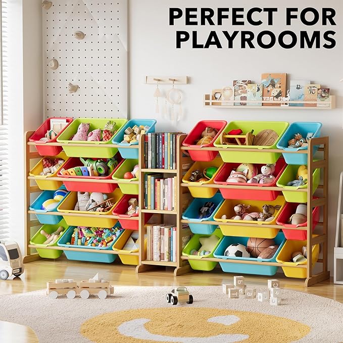 SpaceAid Large Toy Storage Organizer with 24 Bins and 3 Shelves, Toy Organizers Storage Bookshelf, Kids Bin Shelf Box Bookcas