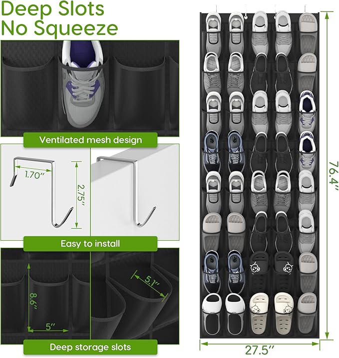 Unjumbly Over the Door Shoe Organizer with 40 Large Breathable Mesh Pockets, Space Saving Shoe Holder, Hanging Shoe Rack for 