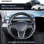 Steering Wheel Cover for Tesla Model 3 (2017-2023) / Model Y (2020-2024),Anti-Slip,Comfortable Grip, Breathable,Customized for Tesla Model 3/Y Accessories,Matte Black