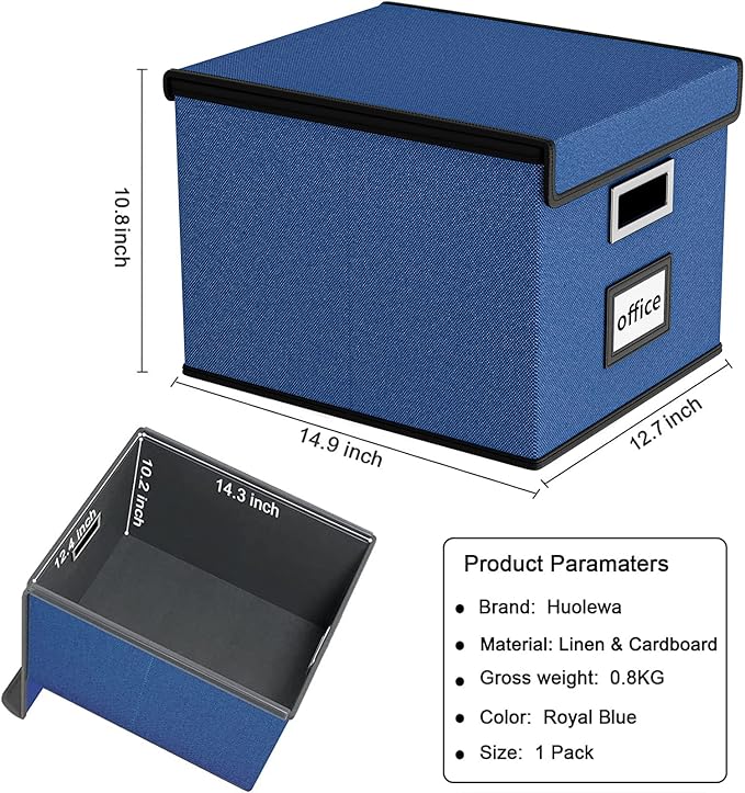 Huolewa File Organizer Box with Lid, Collapsible File Folder Organizer for Office Document Storage, Filing Box with Plastic S