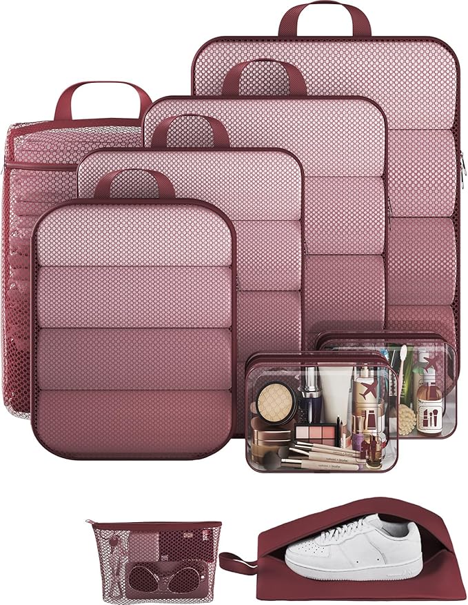 Veken 9/11 Set Compression Packing Cubes for Travel Essentials,Compressible Expandable Large Luggage Suitcase Organizer Bags 