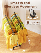 Double Rods Clothes Rack, Rolling Clothing Rack with Wheels, Metal Clothing Racks for Hanging Clothes, Portable Garment Rack 