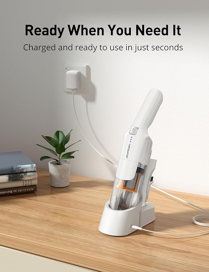 Aspiron Cordless Handheld Vacuum, 24KPA Powerful Car Vacuum, 2-Speed, 2 Charging Methods, Wireless Charger, Ergonomic Handle,