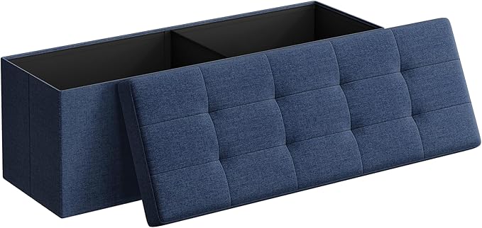 SONGMICS MAZIE Collection - 43 Inches Folding Storage Ottoman Bench, Ottoman Foot Rest, End of Bed Bench, Storage Chest, Load