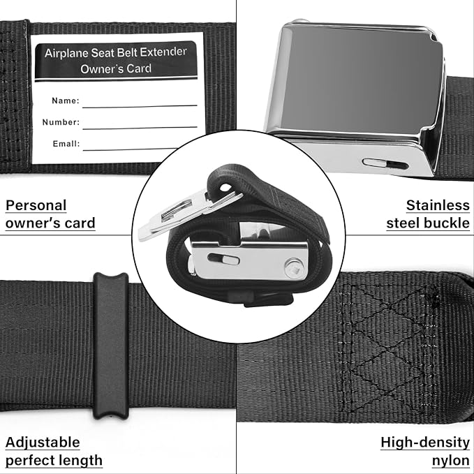 2 in 1 Airplane Seat Belt Extender, Coolrunner Adjustable 7-32" Airplane Seatbelt Extender - FITS ALL Airlines - Free Carrying Case