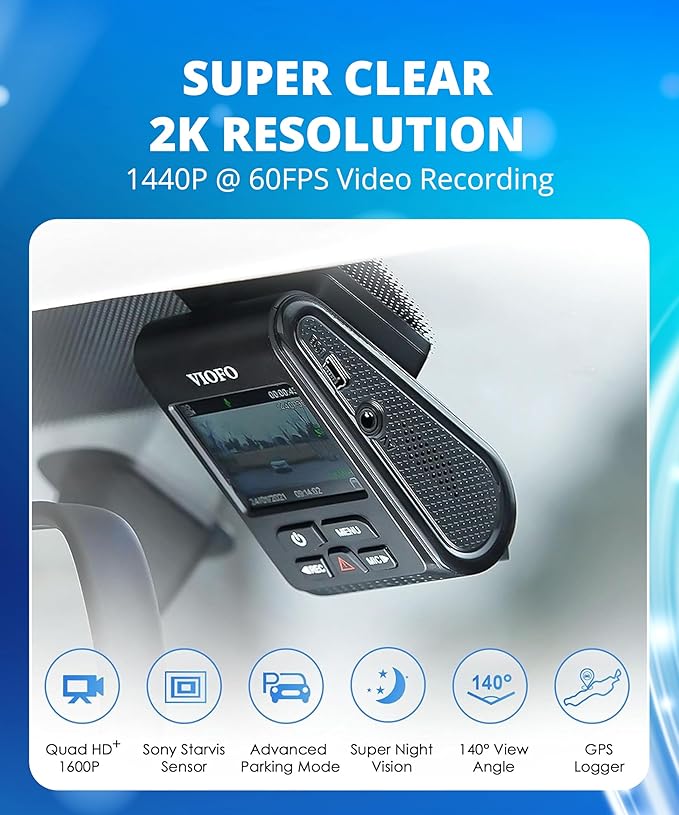 VIOFO Dash Cam A119 V3 2K 2560x1440P Quad HD+ 60FPS Front Car Dash Camera, 5MP STARVIS Sensor, 140-Degree Wide Angle, GPS Inc
