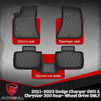 Floor Mats Compatible with 2011-2023 Dodge Charger RWD & Chrysler 300 Rear-Wheel Drive ONLY, All Weather TPE Floor Liners, Custom Fit Car mats, 1st & 2nd Row, Black